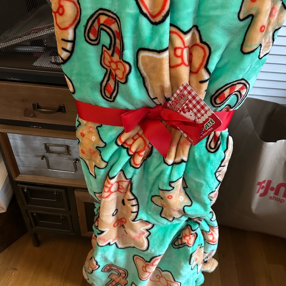 Hello kitty Teal Christmas Sugar Cookie Blanket - Picture 2 of 5